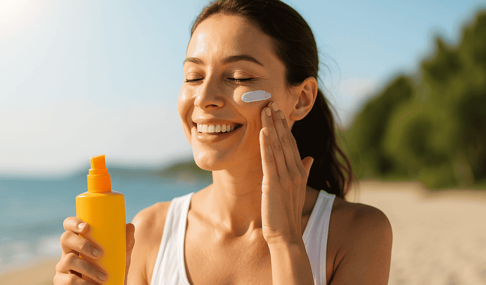 Protetor solar todos os dias: mitos e verdades Mulher usando protetor solar – imagem destacada